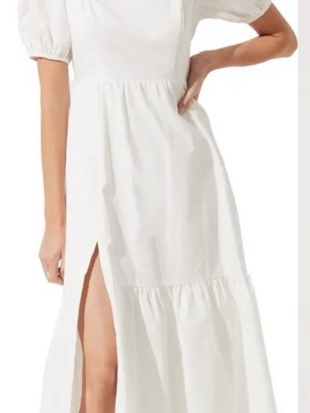Astr White Square-Neck Puff-Sleeve Midi Dress